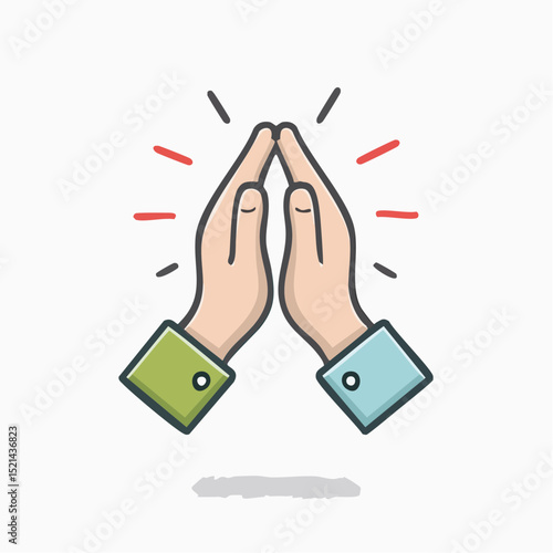 Vector simple linear illustration, hand poster, logo, print design template, hand drawn hands making high five, gesture in minimal modern art style