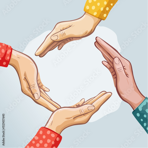 Vector simple linear illustration, hand poster, logo, print design template, hand drawn hands making frame and gesture in minimal modern art style