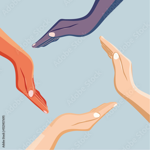 Vector simple linear illustration, hand poster, logo, print design template, hand drawn hands making frame and gesture in minimal modern art style