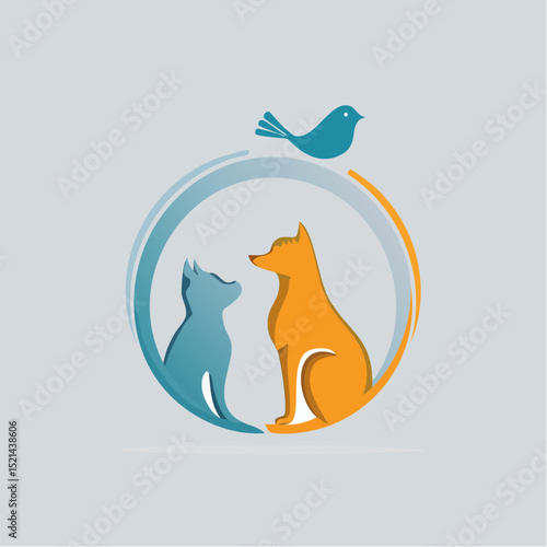 Vector logo design template for pet shops, veterinary clinics and homeless animals shelters -cat, dog and bird - friendly pets - badge for websites