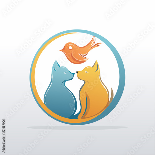 Vector logo design template for pet shops, veterinary clinics and homeless animals shelters -cat, dog and bird - friendly pets - badge for websites