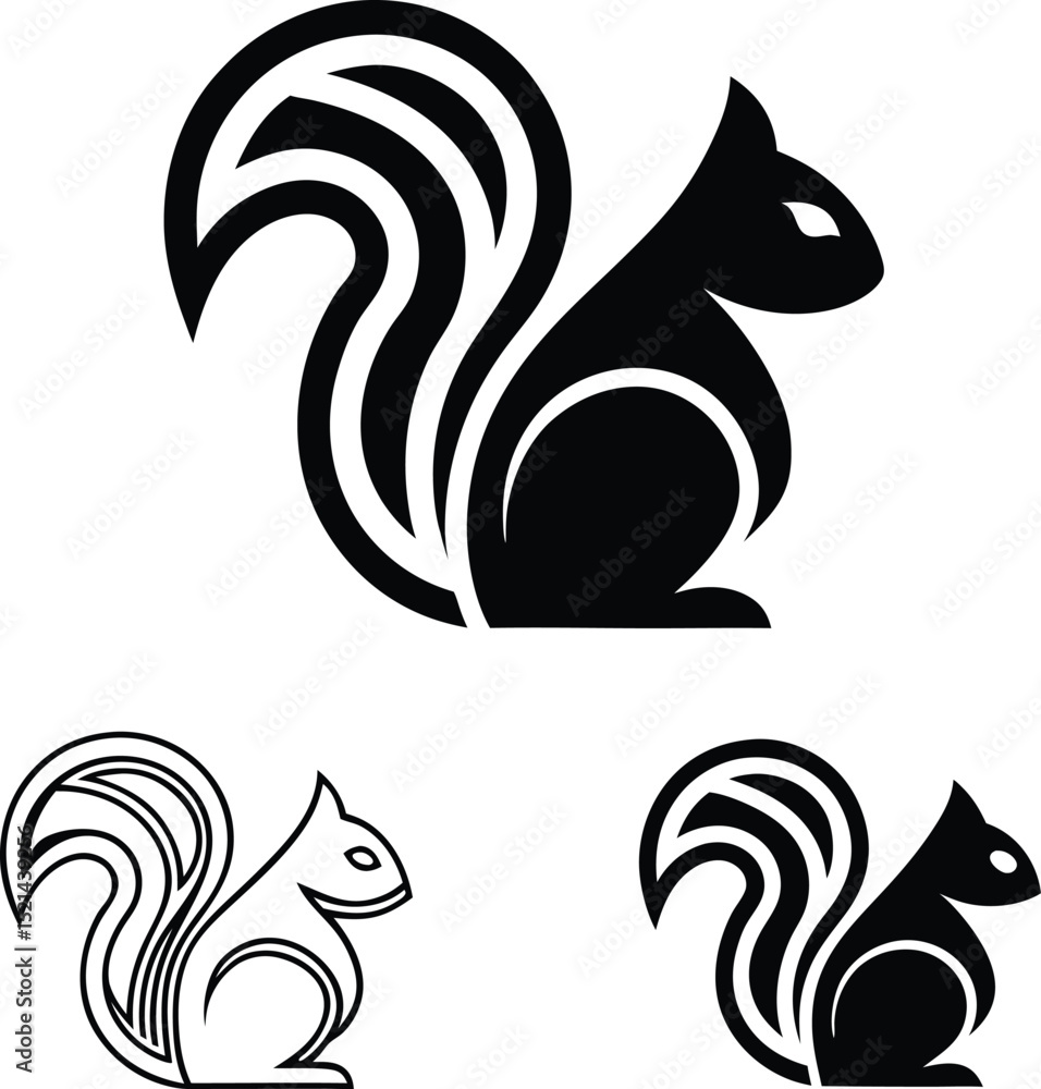 Obraz premium Stylized squirrel illustrations black and white vector set