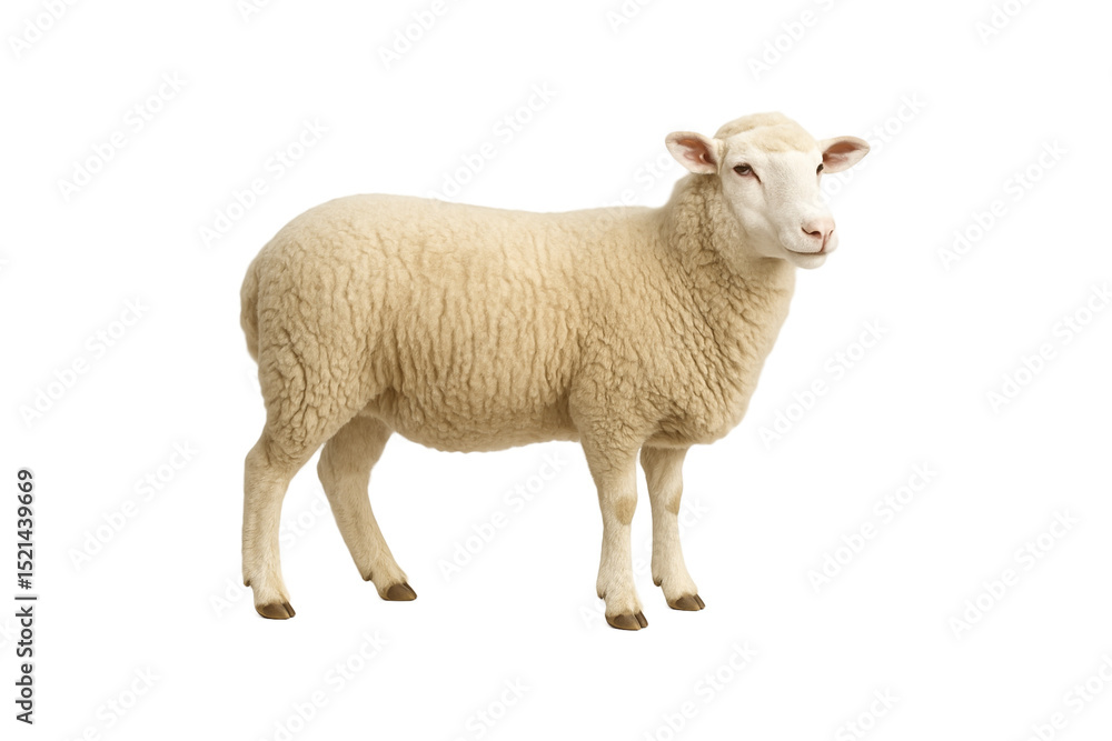 Side view of a woolly sheep standing isolated on transparent background, ideal for farming, agriculture, and animal husbandry concepts, transparent, clipping path, ram Side view of a woolly sheep standing isolated on transparent background, ideal for farming, agriculture, and animal husbandry concepts, transparent, clipping path, ram