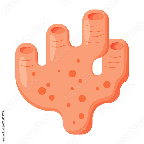 A vibrant orange illustration of a marine sea sponge or coral formation with distinctive tubular shapes and porous texture. This stylized undersea element is perfect for ocean themed designs education