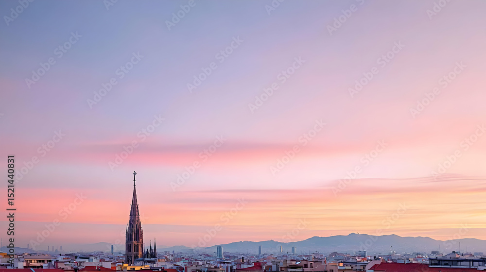 Obraz premium Pink Sunset Cityscape Panorama View