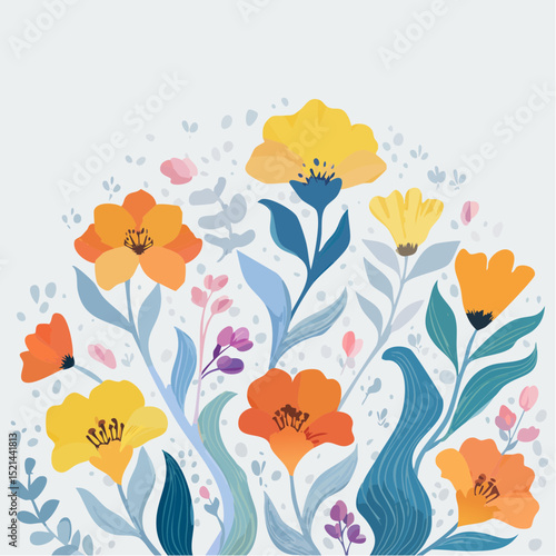 Vector illustration in simple linocut or cut our hand draw naive wavy groovy style, flowers and plants, floral botanic design templates, modern art prints, posters and ...
