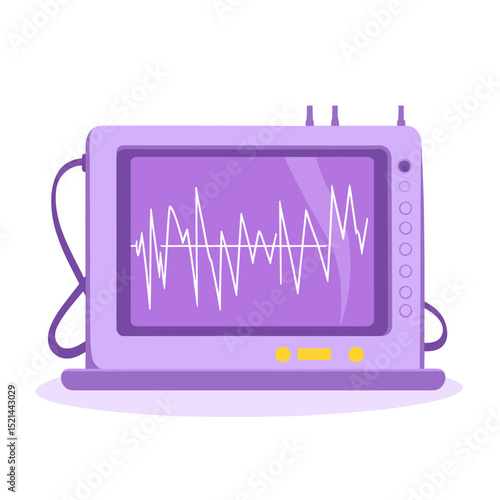 Purple Medical Monitor Displaying White Waveform on Screen Flat Vector Illustration