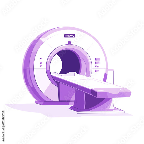 Purple Medical Scanner Machine with Clean Lines and Geometric Shapes Against a White Background in Simple Graphic Style