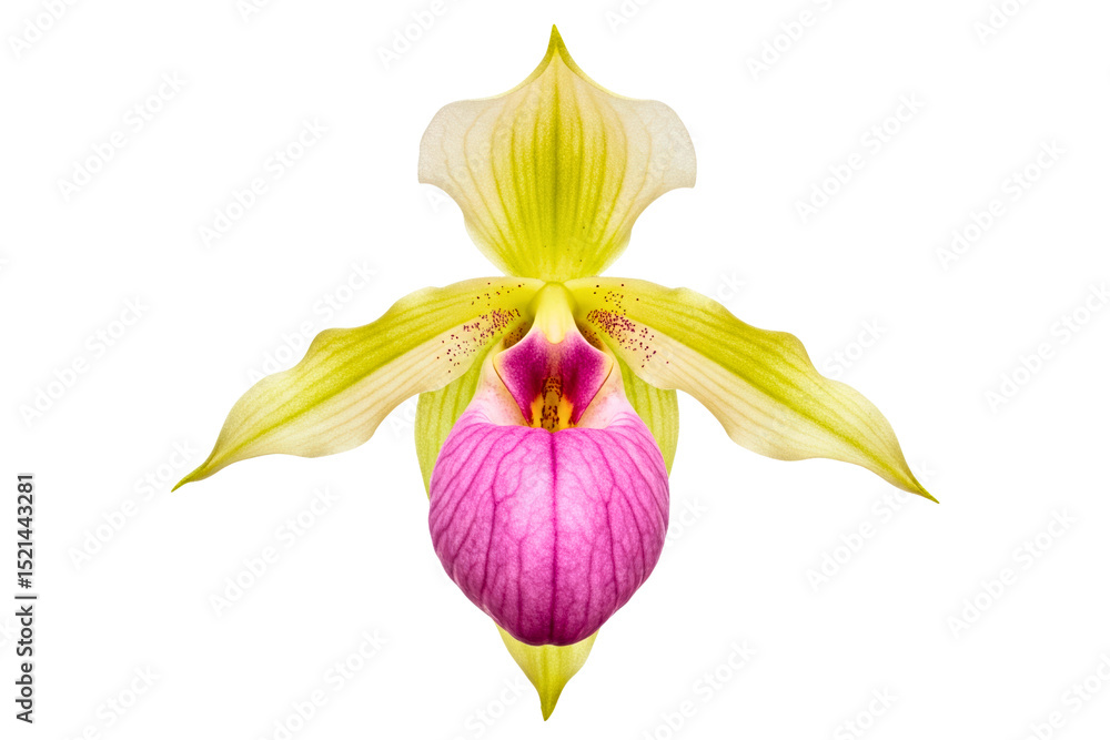 Obraz premium Beautiful yellow and pink orchid in full bloom isolated on a transparent background