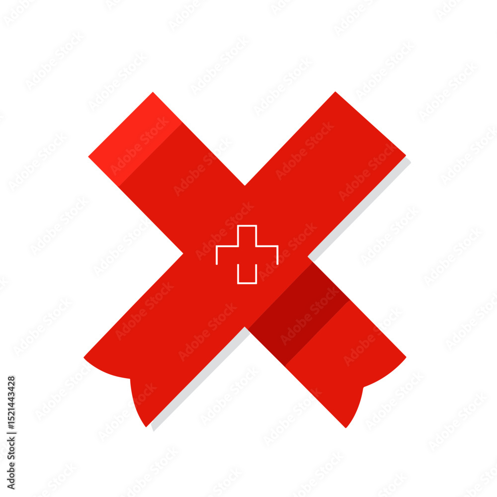 Fototapeta premium Red Cross Symbol with Plus Sign in Center Icon Design on White Background