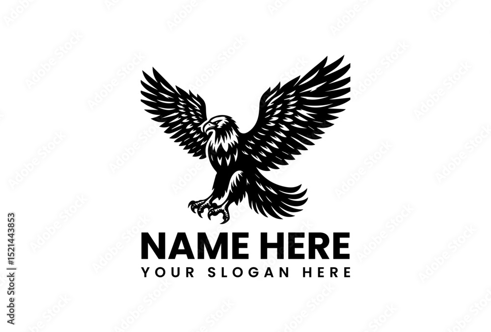 Obraz premium Stencil style vector logo of majestic eagle with detailed outstretched wings in flight
