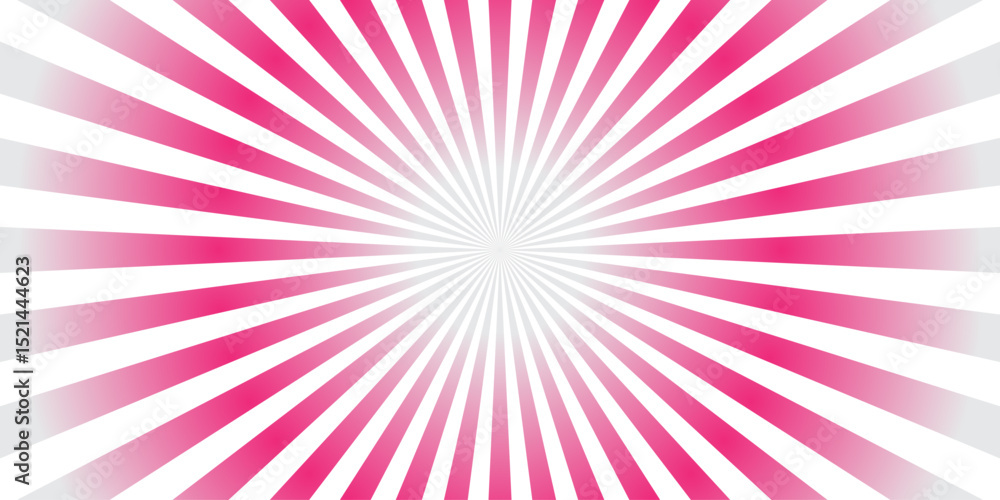Fototapeta premium Pink and white sunburst rays background white base, 1970s psychedelic style,clean vector look,centered burst,minimal flat design