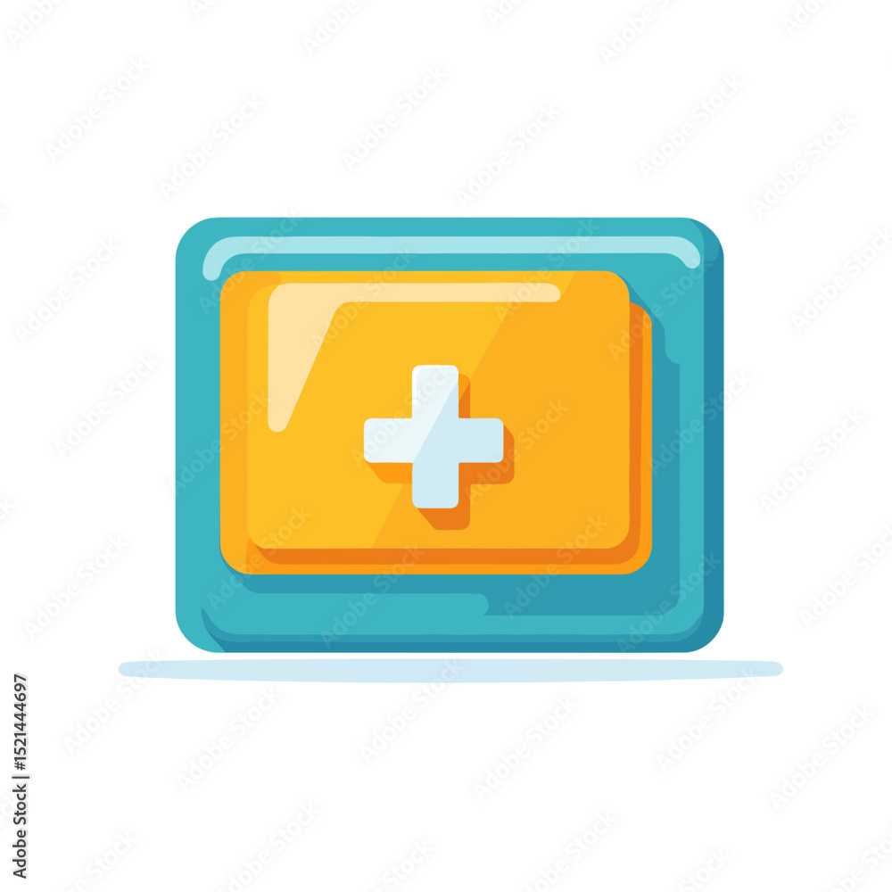 Obraz premium Square Button with a White Plus Sign in Blue and Yellow Colors for User Interface Elements