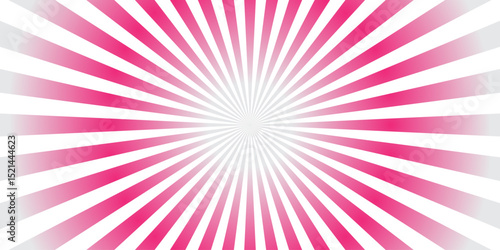 Pink and white sunburst rays background white base, 1970s psychedelic style,clean vector look,centered burst,minimal flat design