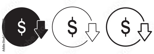 cost reduction icon vector. dollar decrease sign. profit decrease symbol. cost saving sign. vector illustration on transparent background