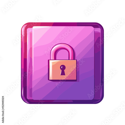 Stylized Pink and Purple Padlock Icon on a Square Button for Data Security