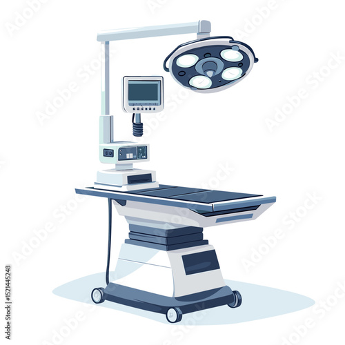 Surgical Operating Table with Light and Monitor in Blue and White for Medical Procedure and Healthcare Equipment Vector Illustration
