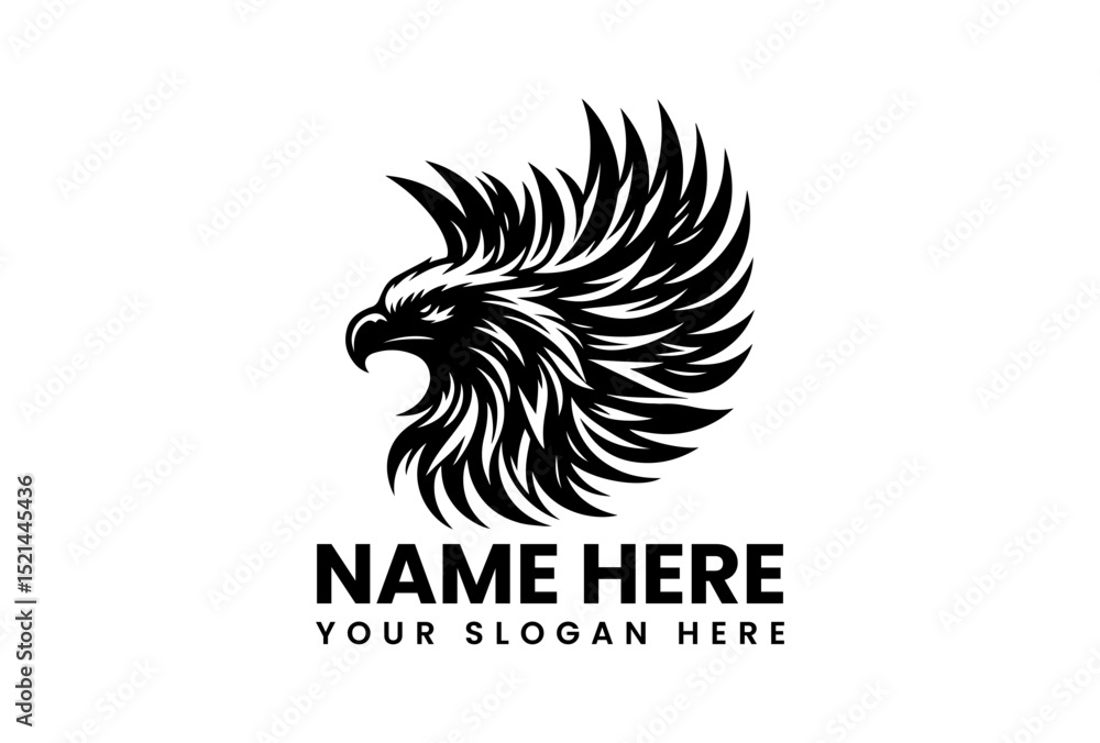 Powerful eagle stencil art vector logo with expansive wings and sharp feather details Powerful eagle stencil art vector logo with expansive wings and sharp feather details
