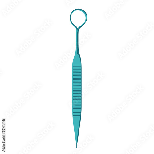 Teal Dental Explorer Tool with Loop Handle on White Background for Oral Examination and Precision Hygiene