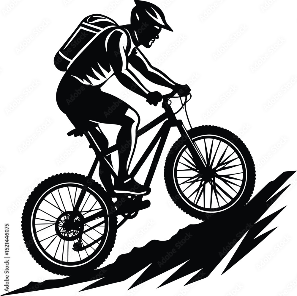 Fototapeta premium Mountain Biker Climbing Steep Hill