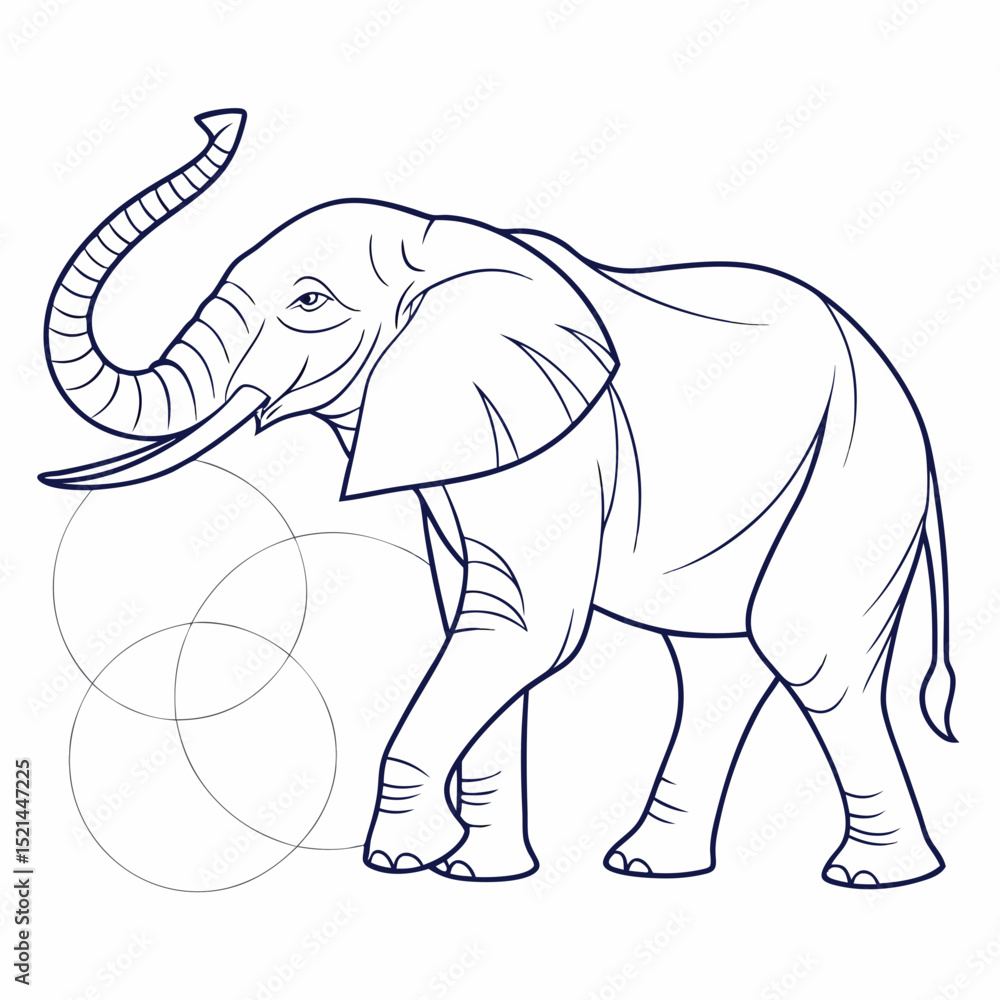 Fototapeta premium Outline illustration of an elephant with trunk raised and curved 