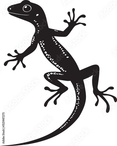 Gecko Preening Using limbs to clean or adjust scales body turned slightly. full length silhouette black vector illustration