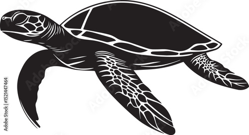 Turtle Swimming Body streamlined in water, legs paddling, head slightly raised above the surface. full length silhouette black vector illustration