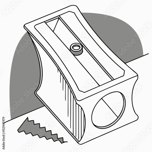 Pencil sharpener in minimalist black and white illustration style  