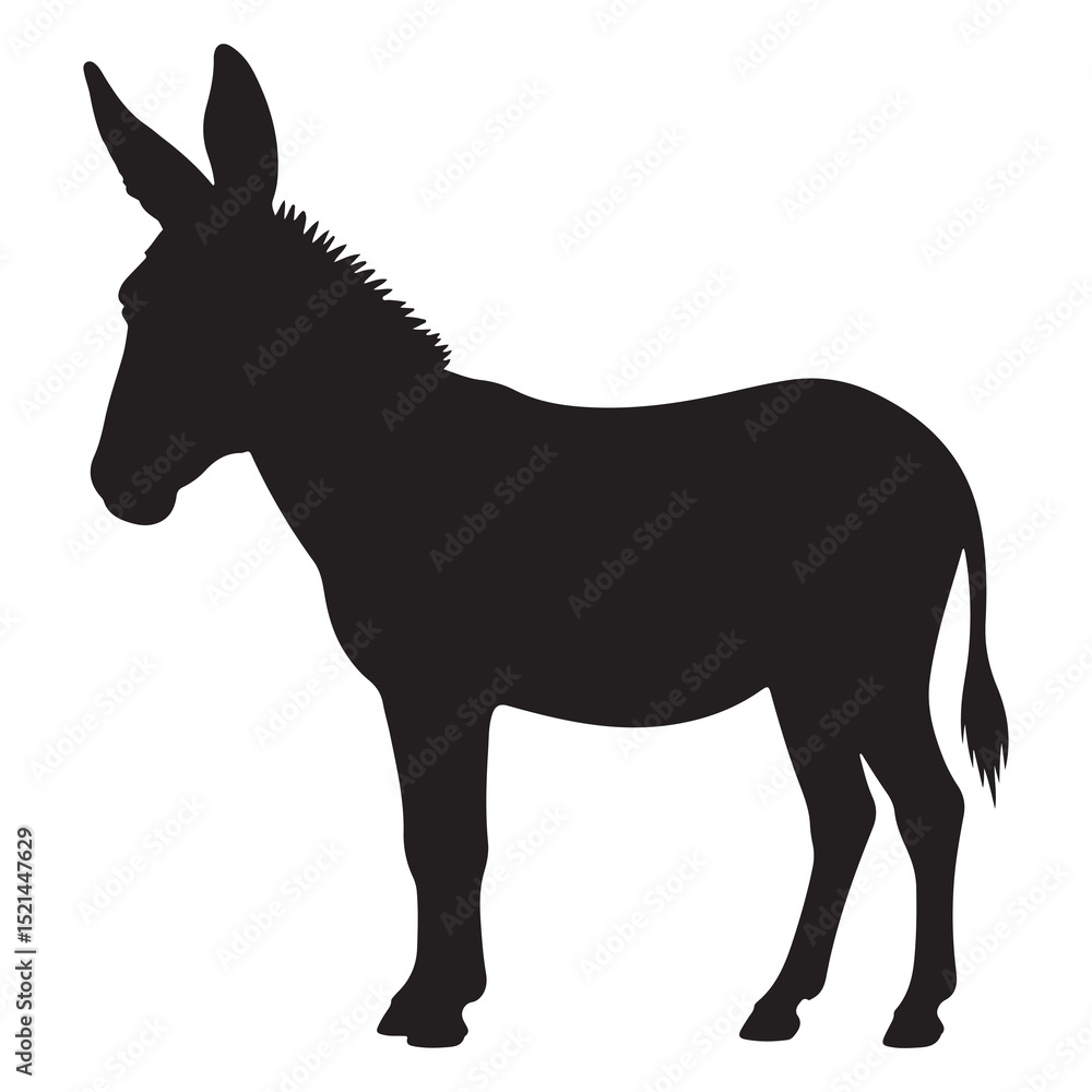 Donkey vector illustration standing isolated on white background farm animal cartoon silhouette Donkey vector illustration standing isolated on white background farm animal cartoon silhouette