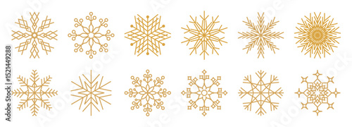 Snowflakes thin line icon. Christmas or New year winter snowfall symbol. Gold glitter collection. Editable stroke. Vector design elements