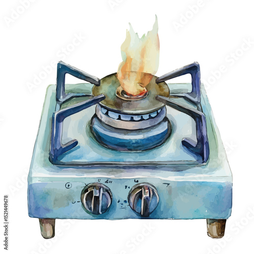 Gas Burner, watercolor illustration vector, high quality, isolated on a white background.