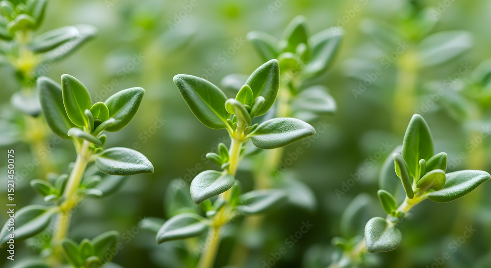 Close Up Of Fresh Thyme Herb, Aromatic Seasoning Ingredient