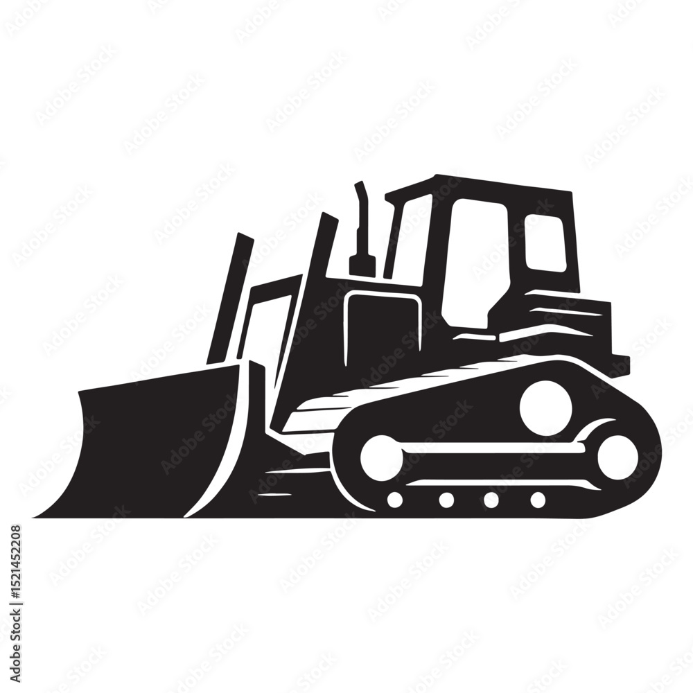 Naklejka premium Bold Bulldozer silhouette with detailed blade – Bulldozer illustration – Minimalist Bulldozer vector – Vehicle silhouette
