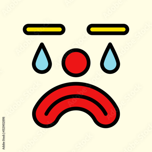 Minimalist Sad Face Illustration with Abstract Tear Drop Elements