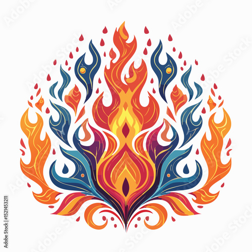 Vector design set, flames and fire, acid neo tribal shapes, y2k elements and abstract illustrations in gothic style, gothic and acid tattoos and print templates