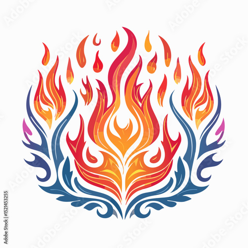 Vector design set, flames and fire, acid neo tribal shapes, y2k elements and abstract illustrations in gothic style, gothic and acid tattoos and print templates