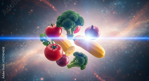 Cosmic Vegetables Floating In A Galaxy Of Health And Nutrition