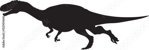 Carnotaurus Galloping A fast-moving Carnotaurus captured in a run, with extended legs, a low body posture, and tail following, complete black vector silhouette design.