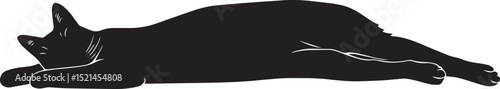 Lying Down Cat Silhouette A cat stretched out with its head resting on its paws. full length silhouette black vector illustration