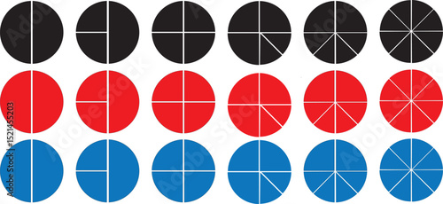  Colorful Pie chart set black and color  circle pie chart diagram