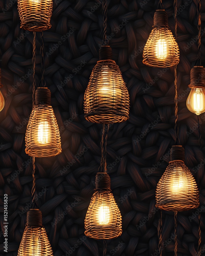 Obraz premium Stylish hanging woven light fixtures.