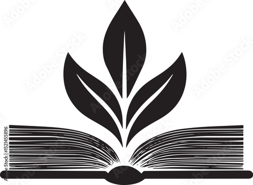 Elegant Book Logo Design A sleek black and white logo merging elements of nonfiction and fiction literature against a white background.