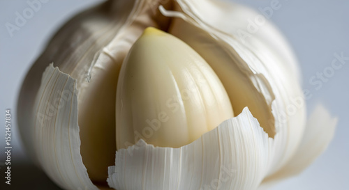 Macro Close Up Of Fresh Organic Garlic Bulb And Clove Detail