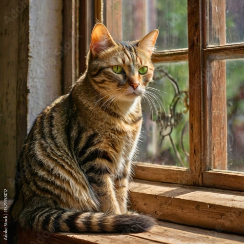 Green-Eyed Cat in Afternoon Light 