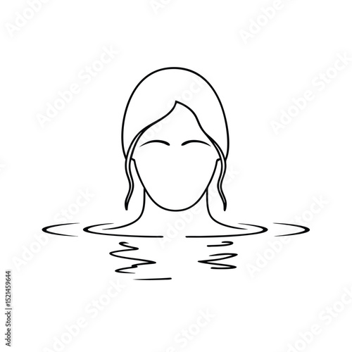 Woman's face emerging from water continuous line drawing minimalist illustration