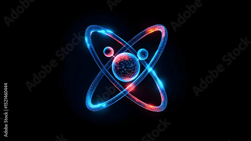 Obraz na plátně Abstract Atomic Structure Design Glowing In Blue And Red Colors