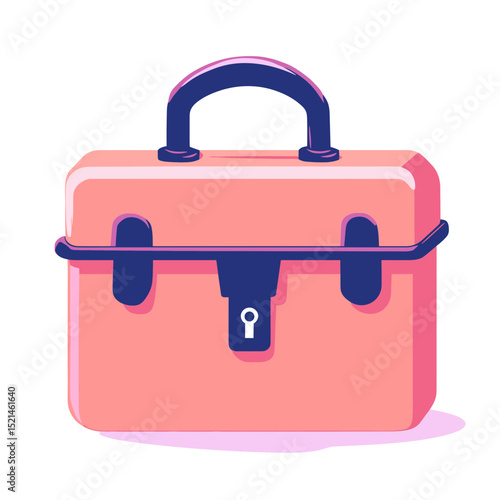 Pink and Navy Suitcase with Handle Vintage Luggage Isolated on White Background