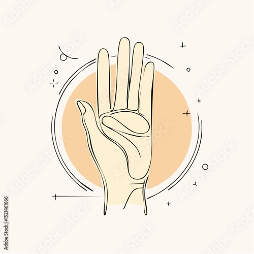 Vector simple linear illustration, hand poster, logo, print design template, hand drawn surfer gesture in minimal modern art style