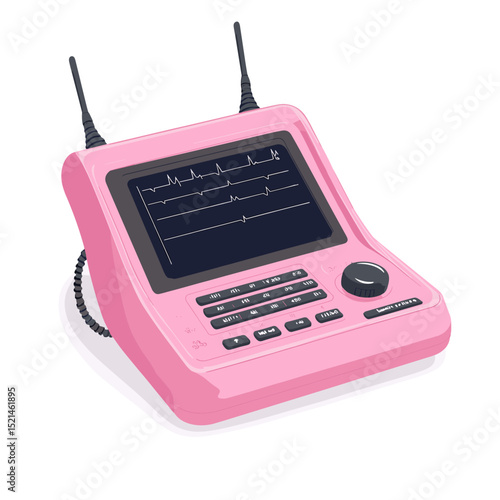 Pink Retro Electronic Measuring Machine with Screen Buttons and Antennas on a Clean White Background