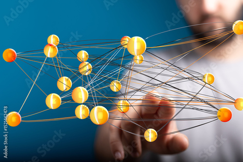 Valokuvatapetti Abstract image of interconnected nodes, representing global network, data connections, or complex systems